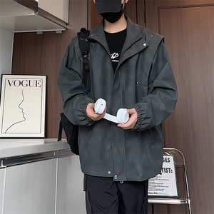 PY178/P95秋装新款水洗复古磨砂皮衣男士皮夹克个性休闲男外套,黑色鸭舌帽搭配百搭图片