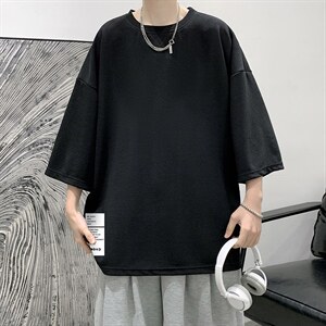 Q11045-P30春夏季七分袖t恤男大码五分袖男短袖中袖大皂风,七月草原穿衣搭配图片