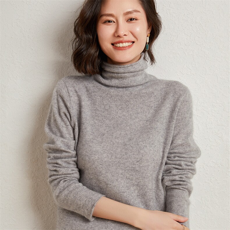 高领35%羊绒衫长袖修身款式2024年秋季休闲百搭,女装羊绒衫,缇曼羊绒
