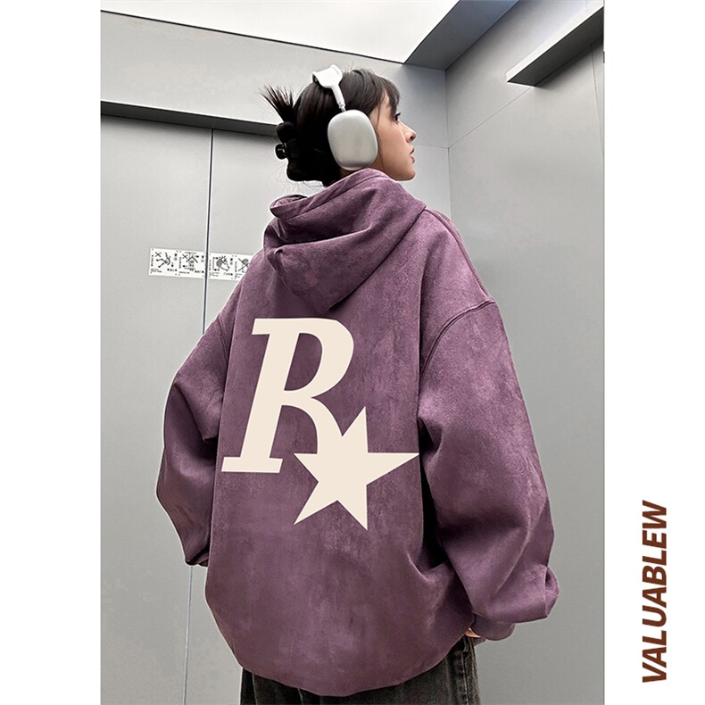 ！麂皮绒连帽卫衣直播品质重磅400克R星印花JL7134-P45控78,男装卫衣,星座508（原C305）