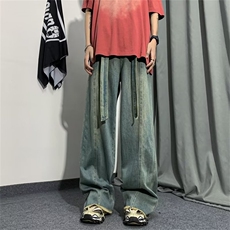 美式vibe裤子高街水洗牛仔裤男设计感小众拉链裤N506P48，男装牛仔裤，星座1116-2