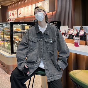 春秋季美式潮牌牛仔外套男高街翻领夹克宽松休闲上衣 W7800-P58图片
