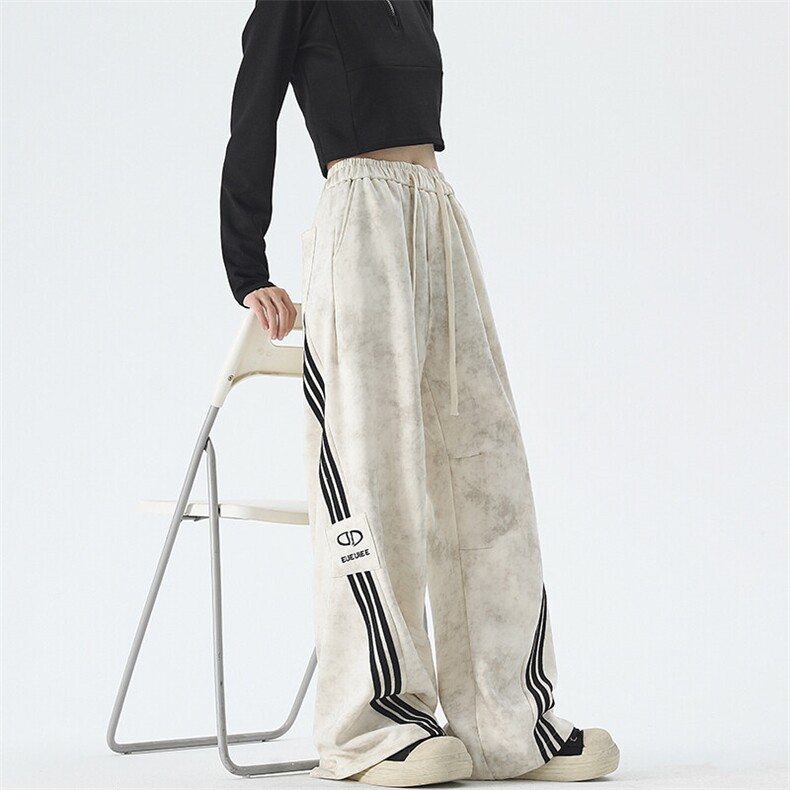 扎染条纹运动裤子男生春秋美式重磅阔腿卫裤潮牌宽松直筒拖地长裤，男装休闲裤，星座225-3