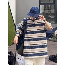 复古条纹短袖T恤女夏宽松潮牌圆领新款情侣半袖上衣T80，男装T恤，星座1116A（原606A-3）