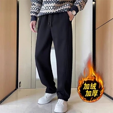 2025重磅卫裤男冬季加绒加厚潮牌宽松运动抽绳直筒黑色拖地裤子，男装休闲裤，星座715-4