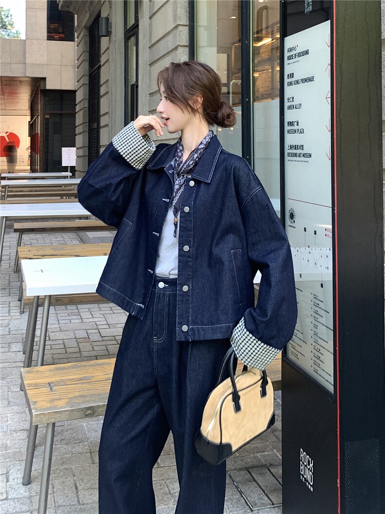 2026新款春装牛仔衣配裤子套装加丝巾三件套2D009-2593P205控315,女装套装/套裙,2D009
