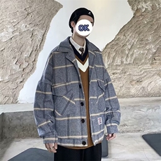 格子外套男oversize秋冬ins短款呢大衣M406P65加厚款75，男装毛呢大衣，星座1116-2