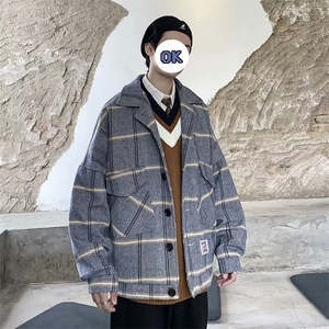 格子外套男oversize秋冬ins短款呢大衣 M406 P65 加厚款 75图片