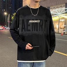2026春季新款港风外景大码菠萝格假两件T恤M-5XHT25236-特P25，男装T恤，电商A022