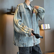 美式2025春季高街帅牛仔外套男韩版潮流条纹拼色ins夹克W6156-P73，男装夹克，星座412-3