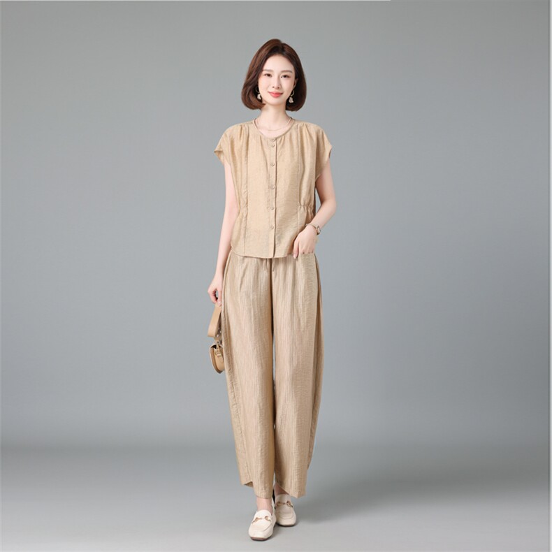 时尚套装女士2025夏季新款中年妈妈洋气减龄今年流行的天丝两件套，女装套装/套裙，深水步