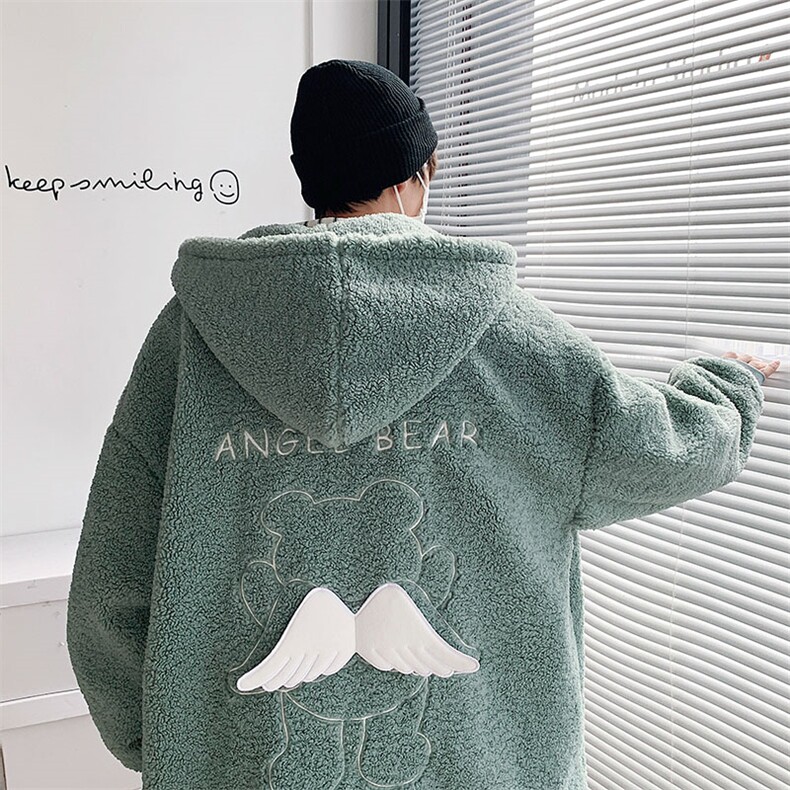 冬季新款宽松小飞熊刺绣羊羔毛棉服连帽棉袄棉衣A071-1009-P120,男装棉衣,电商A071