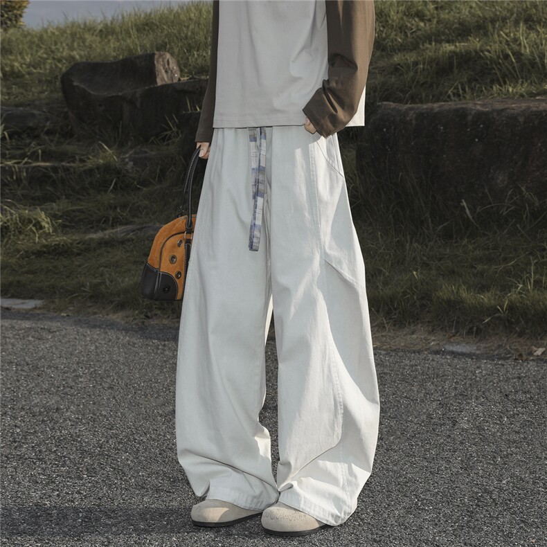 【棉质水洗】弯刀裤纯棉宽松直筒男士长裤P42控78,男装休闲裤,电商D205