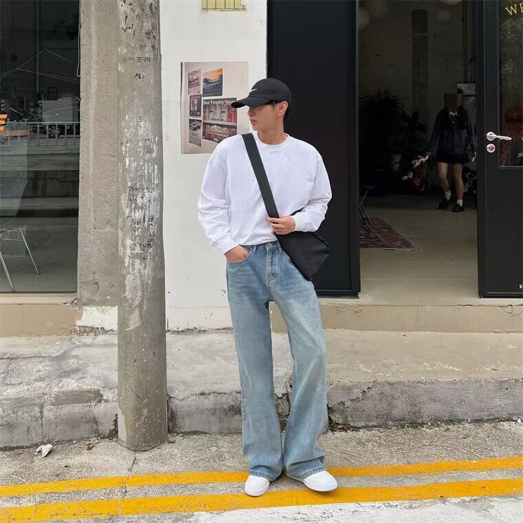 美式高街潮牌复古牛仔裤垂感阔腿裤百搭水洗微喇裤潮LT16833-p43,男装牛仔裤,星座1008