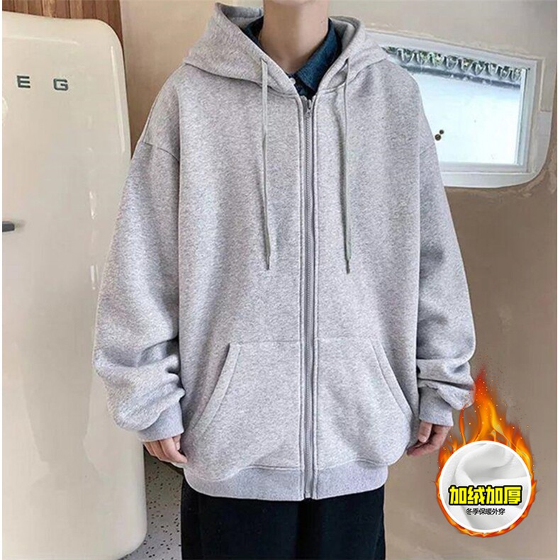 480G重磅加绒加厚硬挺boxy男女秋冬美式高街结构连帽卫衣开衫外套,女装短外套,电商A486
