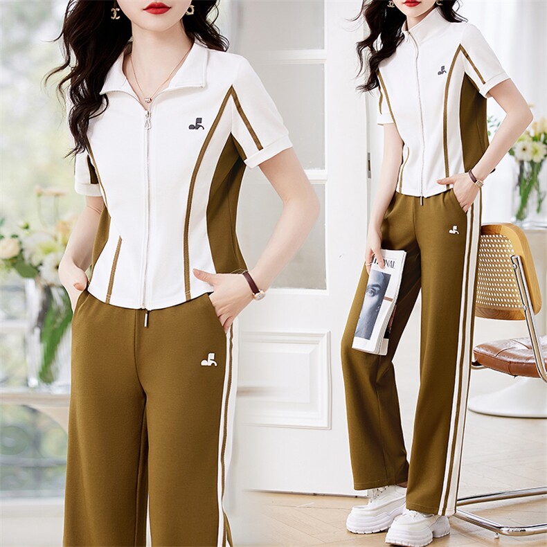 翻领大码时尚运动服套装女2025夏季新款休闲宽松洋气气质两件套潮,女装套装/套裙,关键词