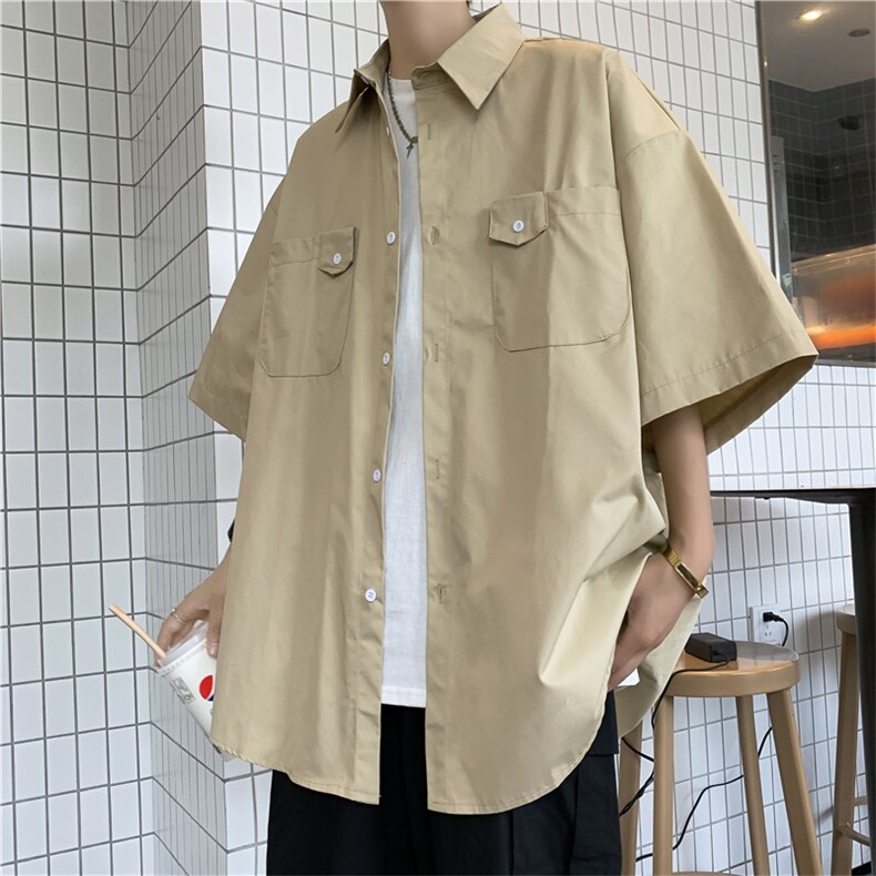 衬衫男短袖韩版潮流口袋个性2023夏季新款ins宽松外套CY343-P33,男装衬衫,星座412-3