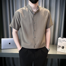 夏季男士七分袖条纹衬衫立领男休闲修身休闲衬衣A236-C663-P55，男装衬衫，电商A236