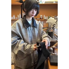 【001】千鸟格拼接外套皮领休闲男女夹克A079-A208-P75，男装夹克，电商A079