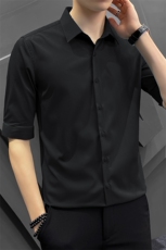 冰丝夏季衬衫男韩版修身潮流五分袖商务高级感白衬衣8315P65，男装衬衫，电商A355（原A415）