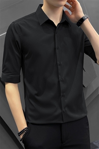 冰丝夏季衬衫男韩版修身潮流五分袖商务高级感白衬衣8315P65图片