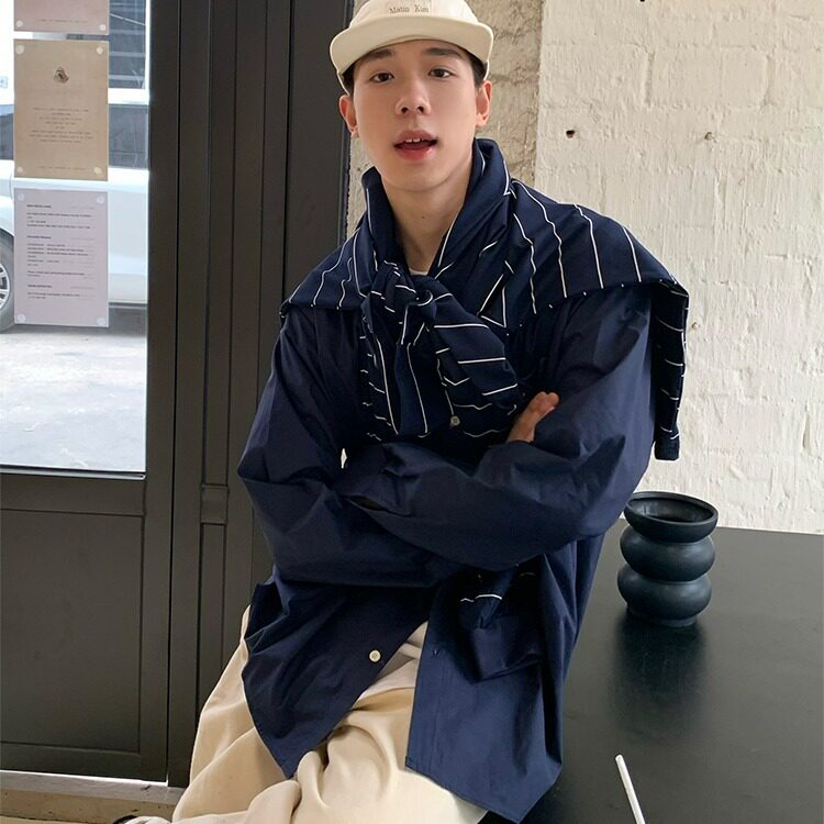 日系复古工装口袋长袖衬衫中性风休闲宽松百搭衬衣外套潮CS2241，男装衬衫，星座208-5