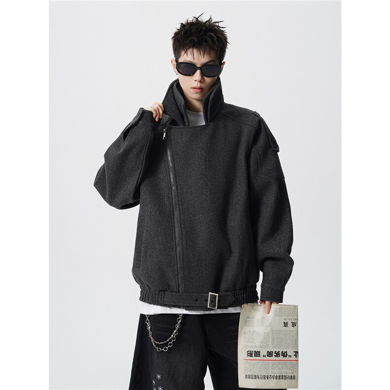 无影墙双层领斜拉链设计大码M-5XL呢料夹克男NL78098P108控168，男装夹克，星座227-7