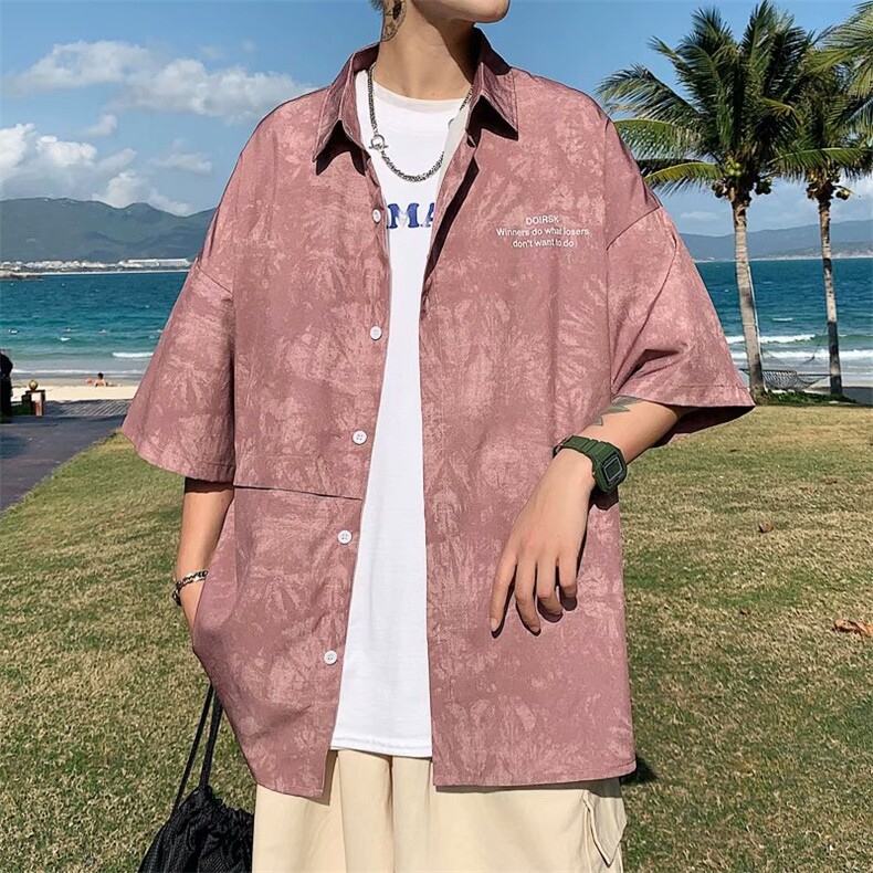 夏季短袖衬衫男港风简约韩版宽松痞帅衬衣休闲潮流WA1096-P30图片