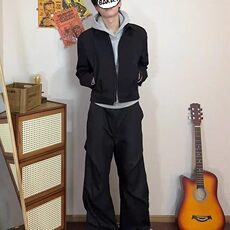春秋款美式翻领夹克短款垫肩外套休闲宽松痞帅高级感情侣款，男装夹克，星座506A