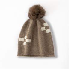 2025年春季新款百搭女士放款提花双股加厚圆顶毛球保暖帽，帽子，窄众羊绒