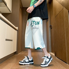 美式七分裤男2025夏季沙滩裤菠萝格重工印花7分阔腿中裤-2472-P26，男装休闲裤，星座207