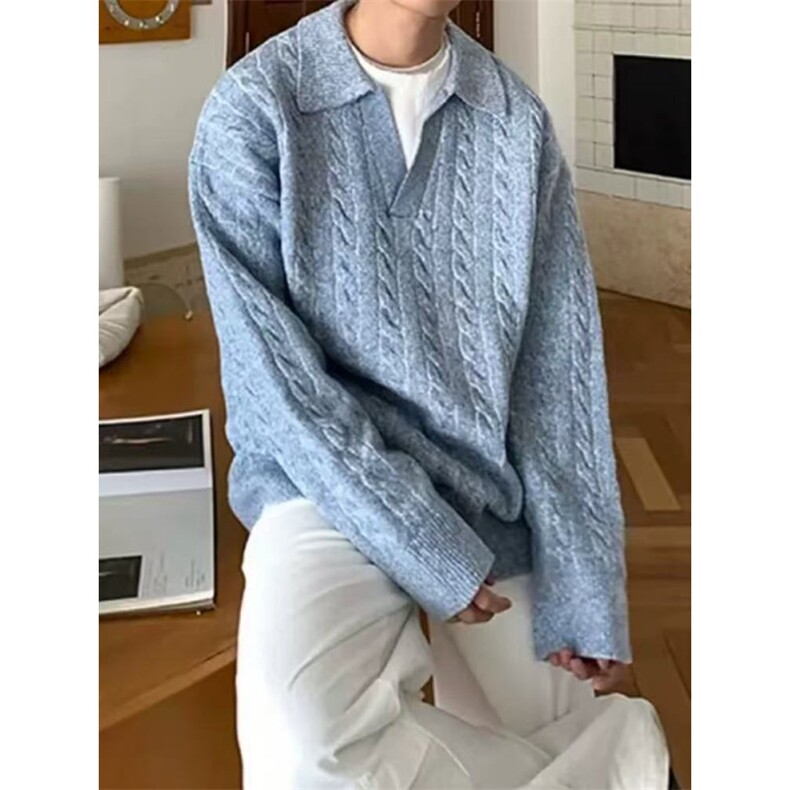 软糯慵懒风针织polo衫毛衣单穿上衣韩系老钱风毛线衣XM20P50特,男装针织衫/毛衣,电商D256