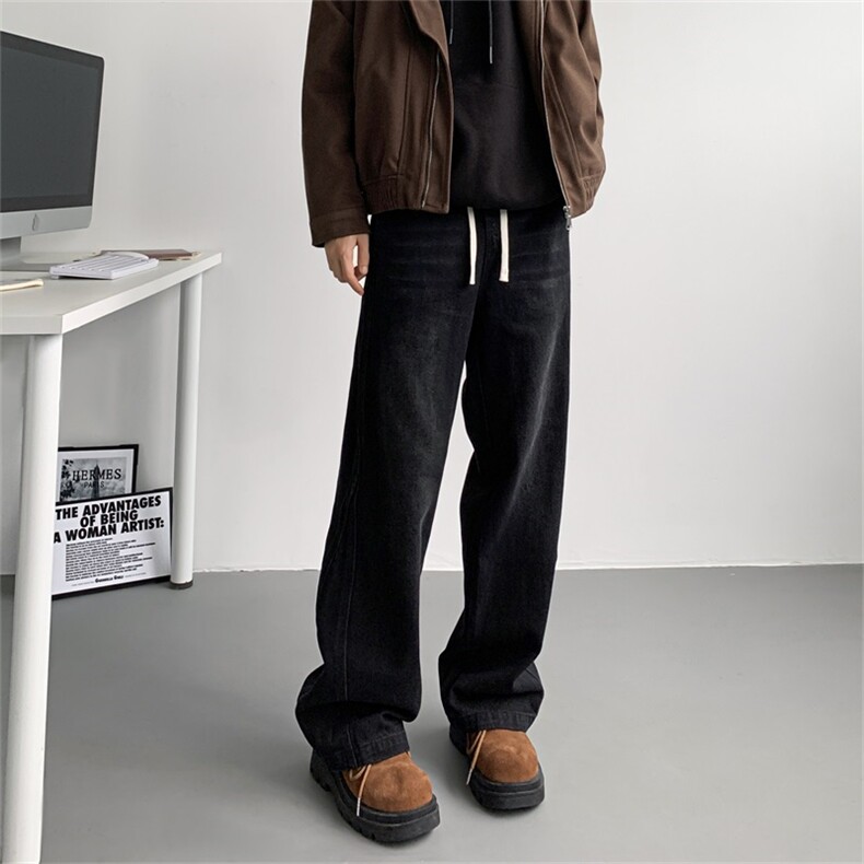 【主推现货S-4XL】水洗直筒牛仔裤男宽松长裤A080-8206-P65控88图片