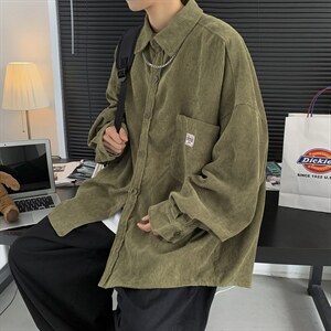 20秋冬灯芯绒外套长袖韩版衬衫宽松衬衣情侣男女ins潮H202/P45，男装衬衫，钱塘713