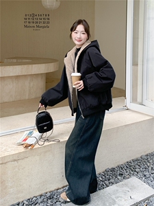 韩系工装风连帽派克服羊羔毛绒外套女冬2025新款保暖加厚加绒外套图片