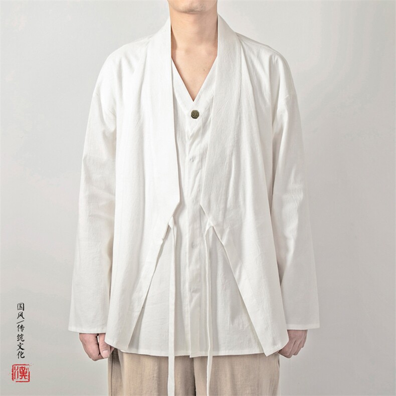 春夏新款风男装男士改良汉服假两件外套H103P95,男装民族服装,钱塘802