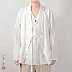 春夏新款风男装男士改良汉服假两件外套H103P95，男装民族服装，钱塘802