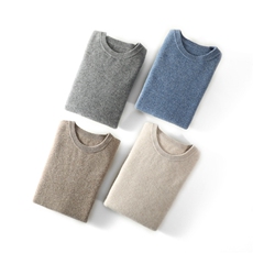 秋冬季新款舒适时尚百搭桂花针圆领男士羊绒衫，男装羊绒套衫，伊绒腾羊绒