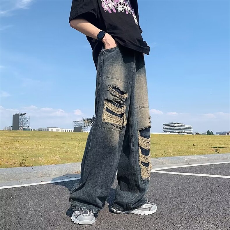 1506-1/K6221/P49破洞牛仔裤男女中性修身小直筒牛仔长裤拖地裤,男装牛仔裤,星座1506-1