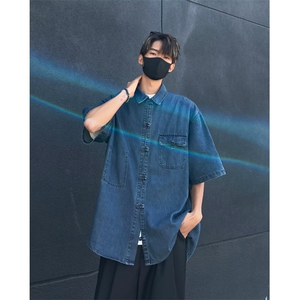 夏季2024新款复古水洗做旧牛仔短袖衬衫 J1023 P58图片
