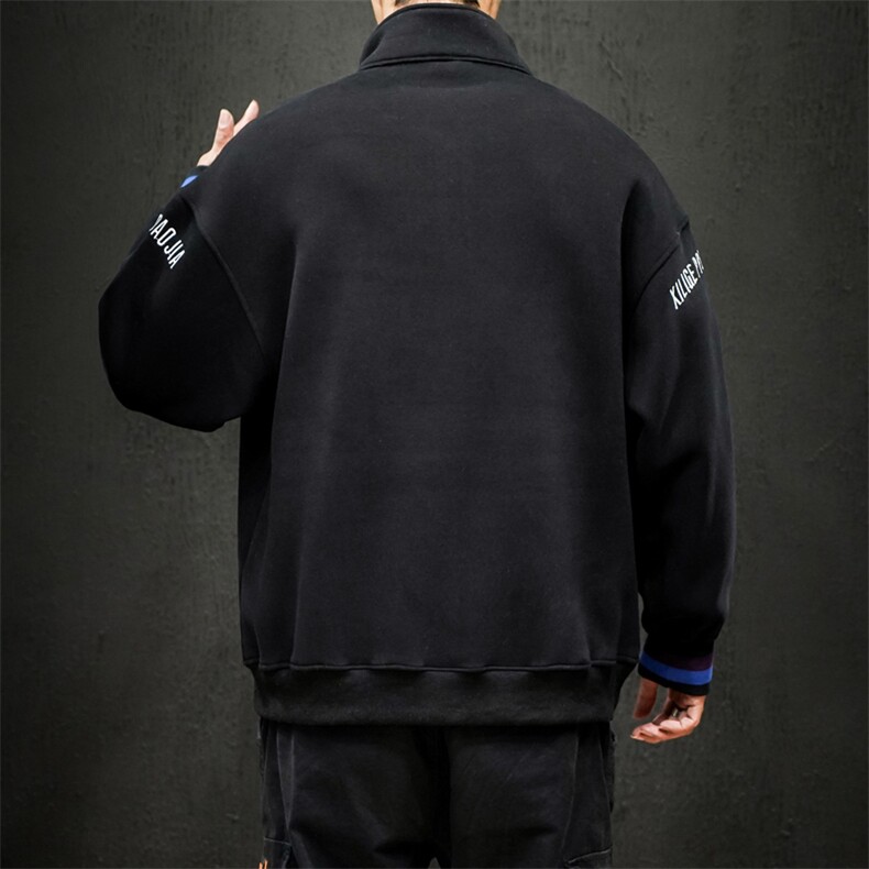 2019冬季新日系黑墙大码宽松刺绣立领拉链加绒加厚卫衣男W657-P60,男装卫衣,电商A001