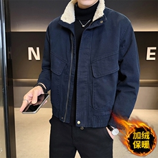 美式羊羔毛大棉衣翻领拼接夹克男短版型工装外套583-P165，男装夹克，电商D327