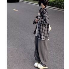 新款百搭港风长袖衬衫复古满印格子时尚文艺无品牌简约原宿潮流，男装衬衫，星座506A