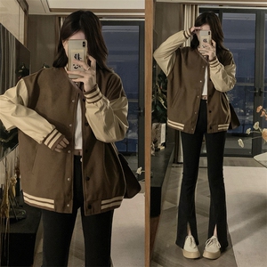 春秋小个子美式复古棒球服外套女秋冬季韩系宽松夹克上衣C672-88,男大女小搭配什么上衣图片大全图片