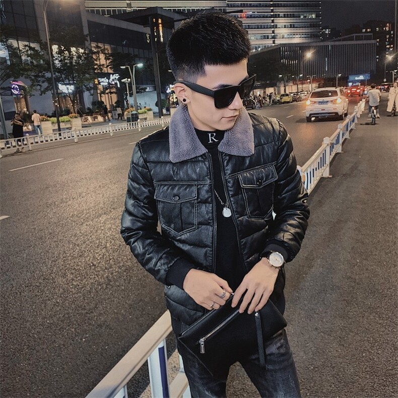 PU皮棉衣羊羔毛领冬季棉服男士社会精神小伙修身C301B-MF04,男装棉衣,电商C301B