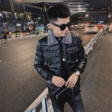 PU皮棉衣羊羔毛领冬季棉服男士社会精神小伙修身C301B-MF04，男装棉衣，电商C301B