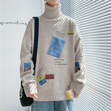 ！秋冬季潮流加厚高领毛衣男韩版印花百搭针织衫线衣GM603P60，男装针织衫/毛衣，电商B220