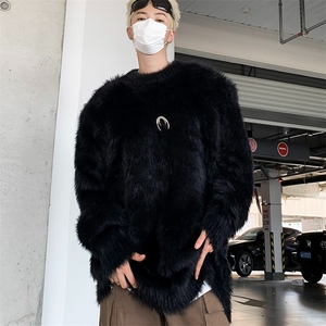 小众金属高级感垫肩毛衣男冬季慵懒风情侣水貂毛绒针织衫图片