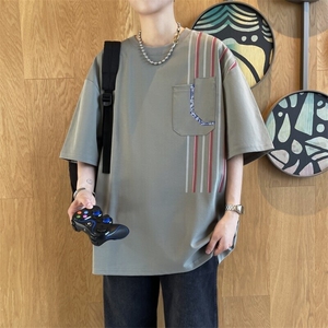 25173-特P40 夏季休闲时尚T恤男短袖打底衫青少年潮牌拼接短袖T恤图片