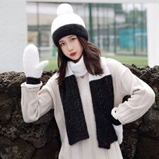 1208可爱装冬季户外保暖套件毛球围巾手套帽三件套针织三件套，围巾手套帽子，星座510A-1
